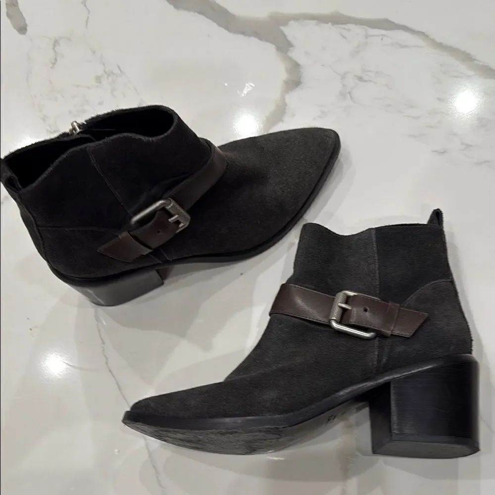 All Saints Grey Black SuedeAnkle Boots with Silver Buckle